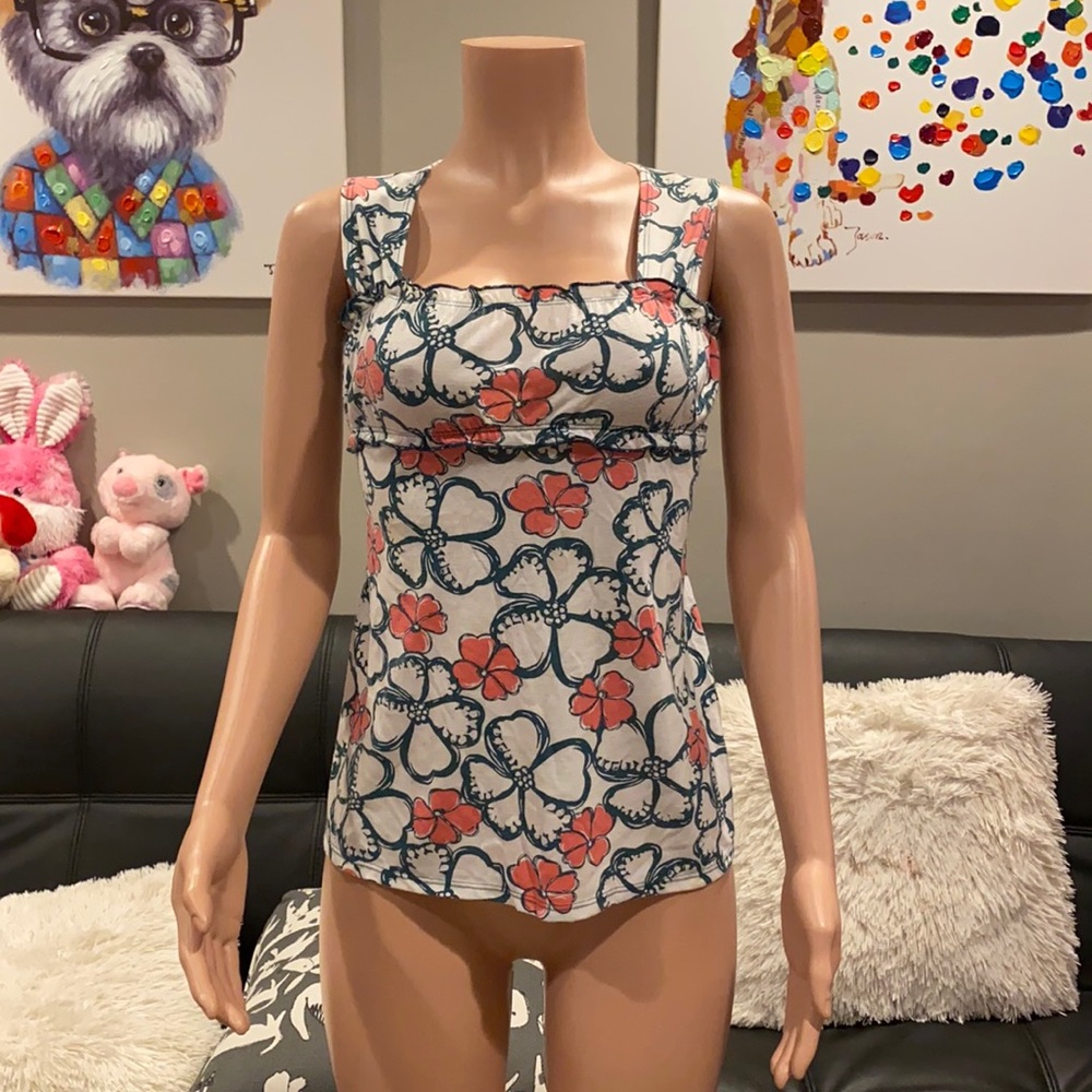 L8teR Vintage 90s Y2K Hibiscus Floral Milkmaid Ruched Tie Tank Top Small